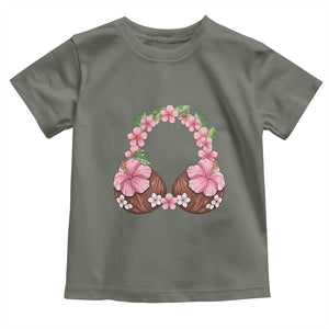 Hibiscus Flower Coconut Bra Toddler T Shirt Tropical Summer Graphic TS12 Military Green Print Your Wear