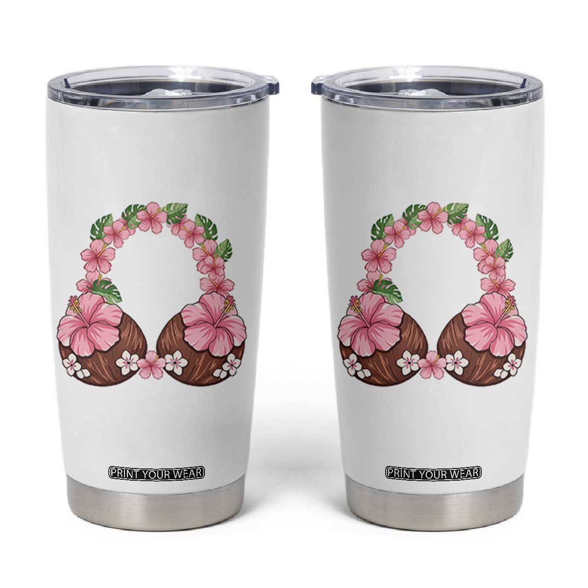 Hibiscus Flower Coconut Bra Tumbler Cup Tropical Summer Graphic TS12 White Print Your Wear