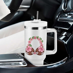 Hibiscus Flower Coconut Bra Tumbler With Handle Tropical Summer Graphic