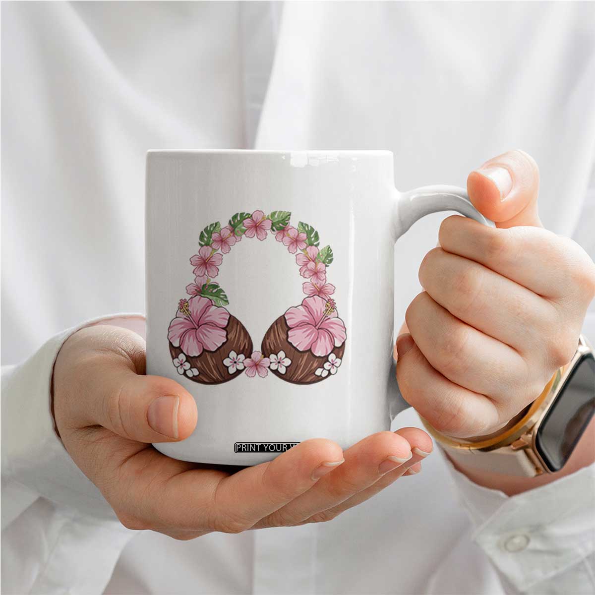 Hibiscus Flower Coconut Bra Coffee Mug Tropical Summer Graphic