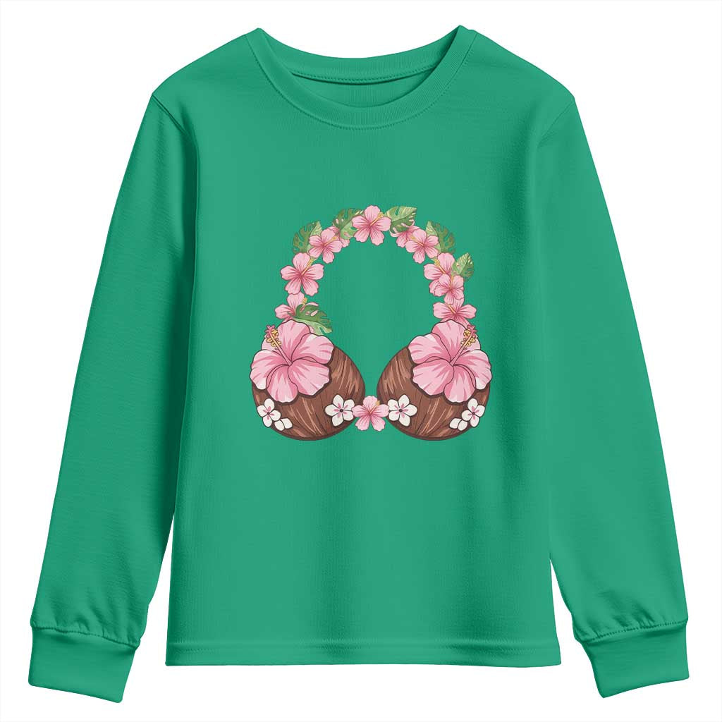 Hibiscus Flower Coconut Bra Youth Sweatshirt Tropical Summer Graphic