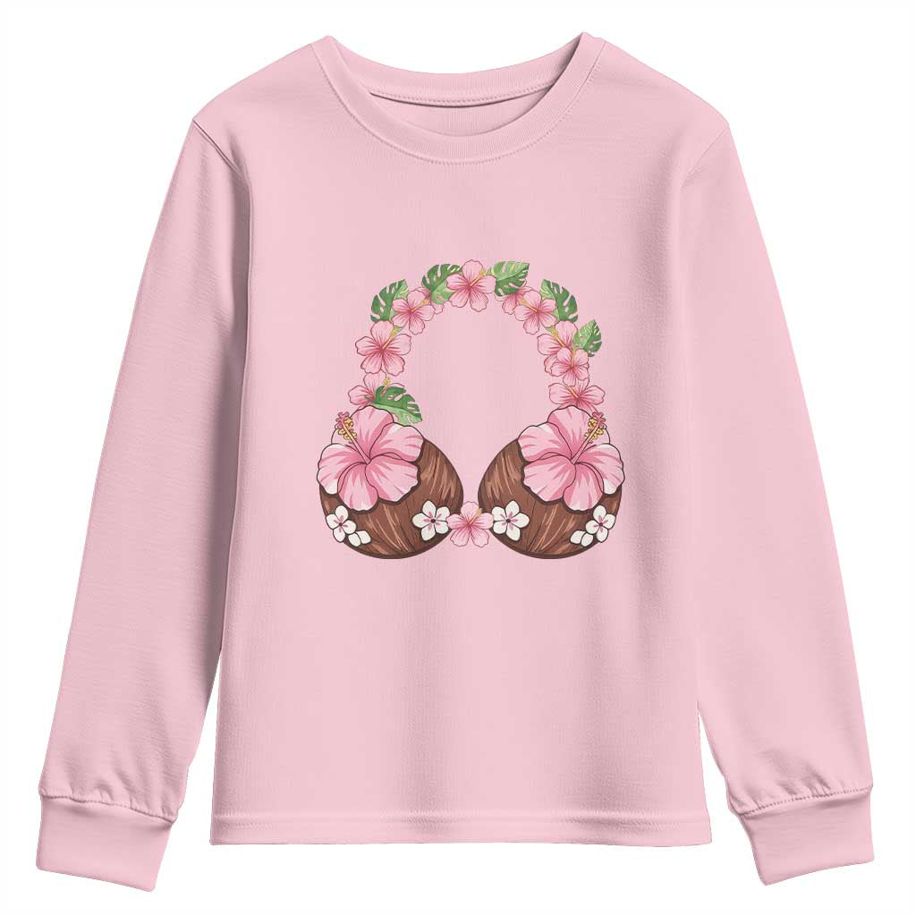 Hibiscus Flower Coconut Bra Youth Sweatshirt Tropical Summer Graphic