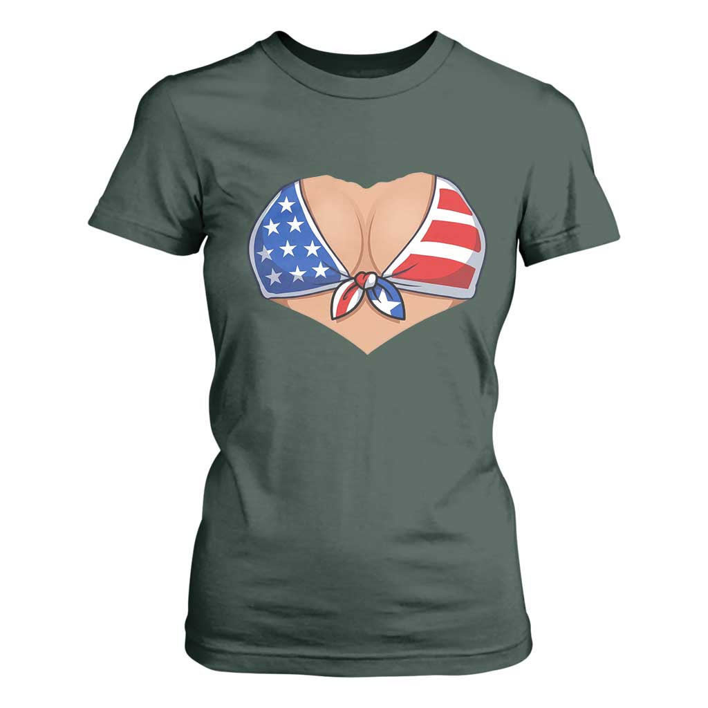 American Flag Bikini T Shirt For Women Patriotic Summer Vacation Gift TS12 Dark Forest Green Print Your Wear