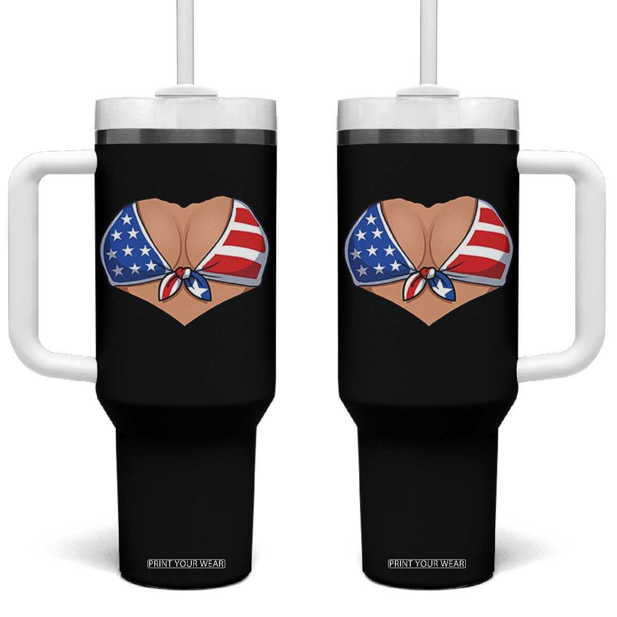 American Flag Bikini Tumbler With Handle Patriotic Summer Vacation Gift TS12 One Size: 40 oz Black Print Your Wear