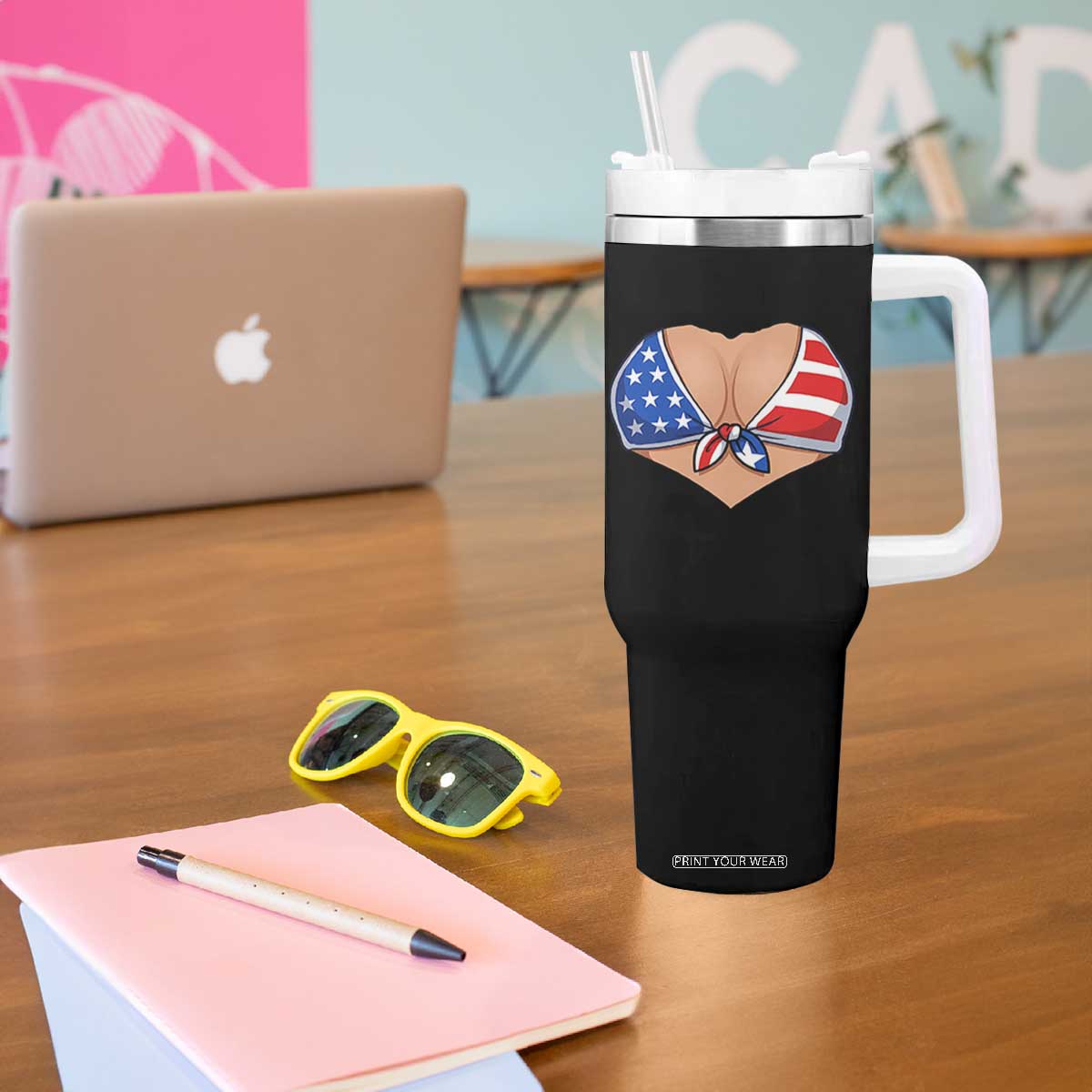 American Flag Bikini Tumbler With Handle Patriotic Summer Vacation Gift TS12 Print Your Wear