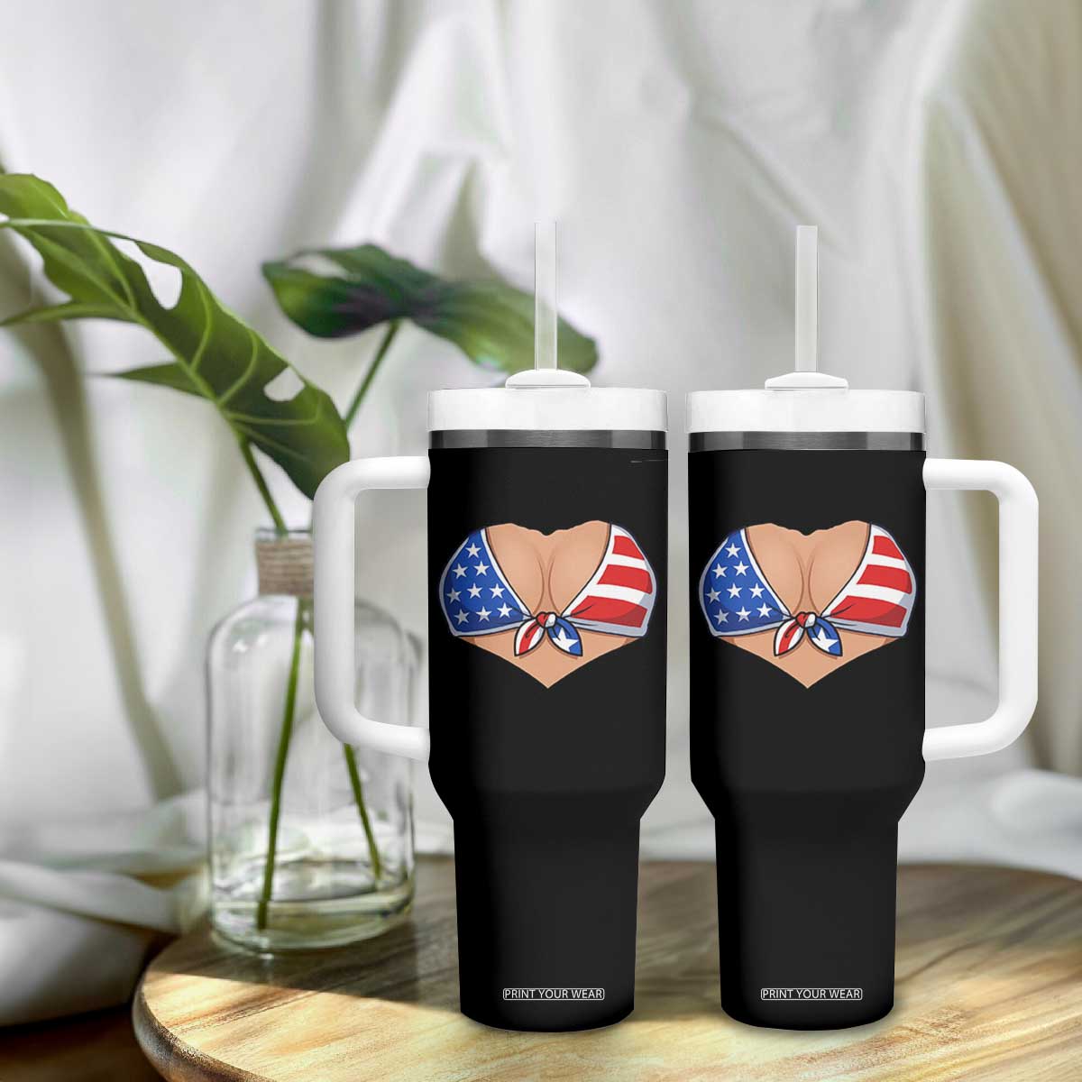 American Flag Bikini Tumbler With Handle Patriotic Summer Vacation Gift TS12 Print Your Wear