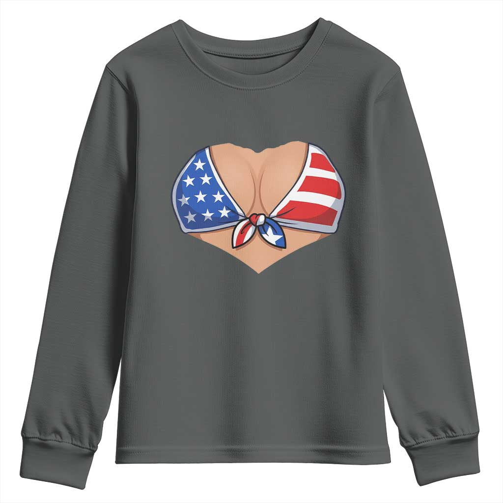 American Flag Bikini Youth Sweatshirt Patriotic Summer Vacation Gift TS12 Dark Heather Print Your Wear
