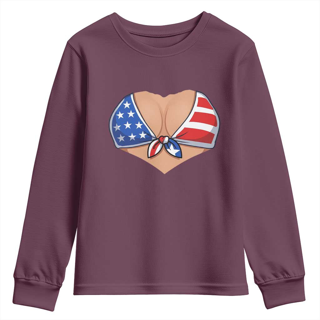 American Flag Bikini Youth Sweatshirt Patriotic Summer Vacation Gift TS12 Maroon Print Your Wear
