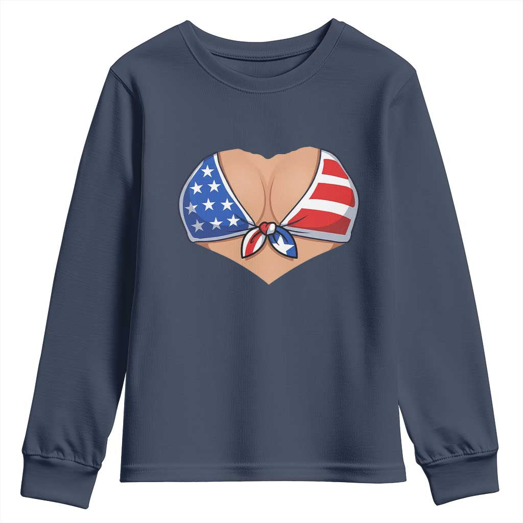 American Flag Bikini Youth Sweatshirt Patriotic Summer Vacation Gift TS12 Navy Print Your Wear