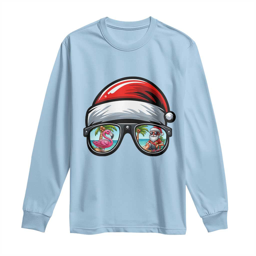Funny Santa Sunglasses Long Sleeve Shirt Beach Christmas Vacation Graphic TS12 Light Blue Print Your Wear