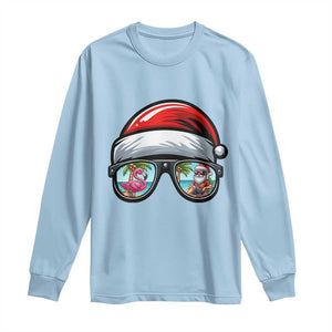 Funny Santa Sunglasses Long Sleeve Shirt Beach Christmas Vacation Graphic TS12 Light Blue Print Your Wear