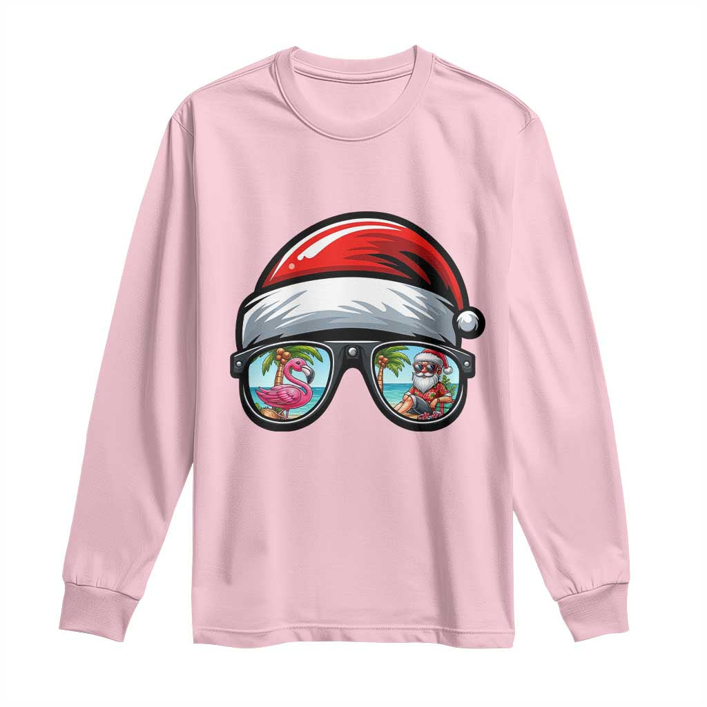 Funny Santa Sunglasses Long Sleeve Shirt Beach Christmas Vacation Graphic TS12 Light Pink Print Your Wear