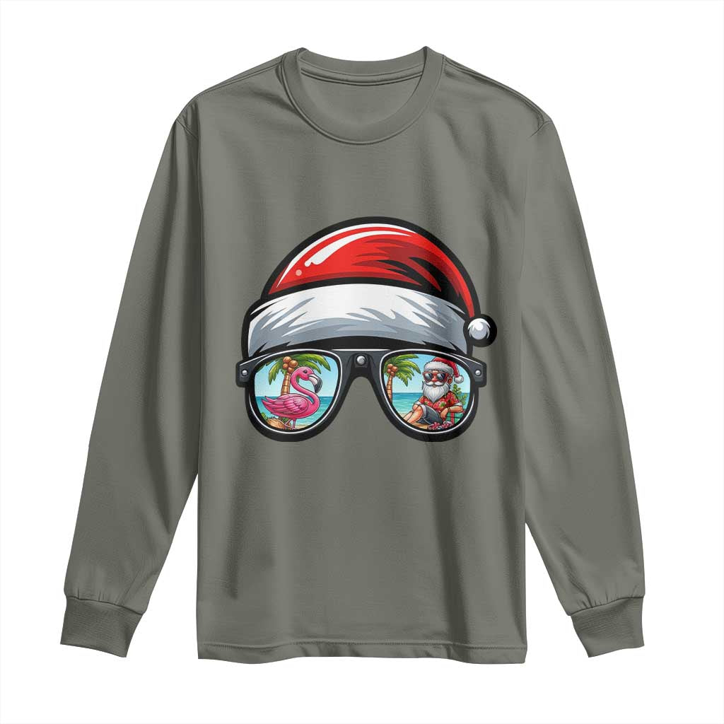 Funny Santa Sunglasses Long Sleeve Shirt Beach Christmas Vacation Graphic TS12 Military Green Print Your Wear