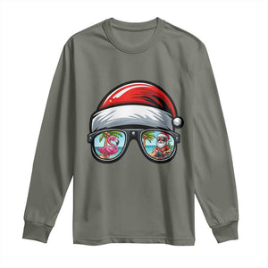 Funny Santa Sunglasses Long Sleeve Shirt Beach Christmas Vacation Graphic TS12 Military Green Print Your Wear