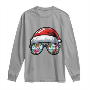 Funny Santa Sunglasses Long Sleeve Shirt Beach Christmas Vacation Graphic TS12 Sport Gray Print Your Wear
