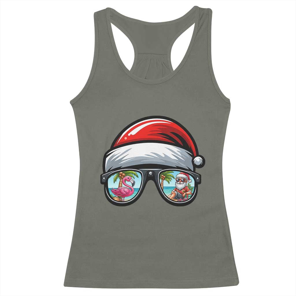 Funny Santa Sunglasses Racerback Tank Top Beach Christmas Vacation Graphic TS12 Military Green Print Your Wear