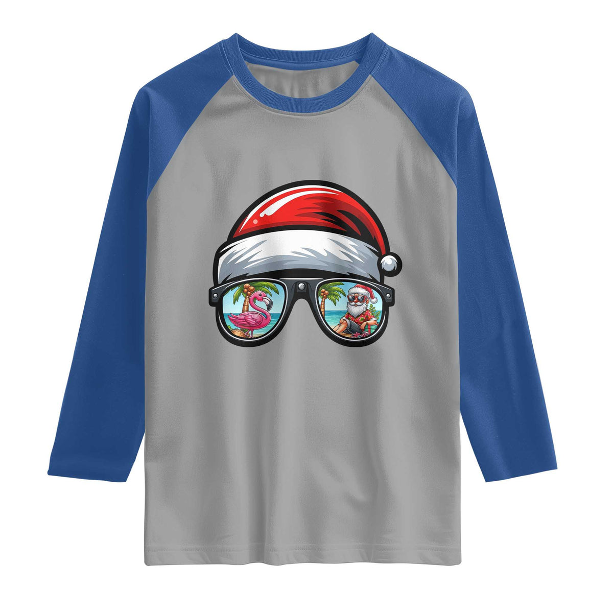 Funny Santa Sunglasses Raglan Shirt Beach Christmas Vacation Graphic