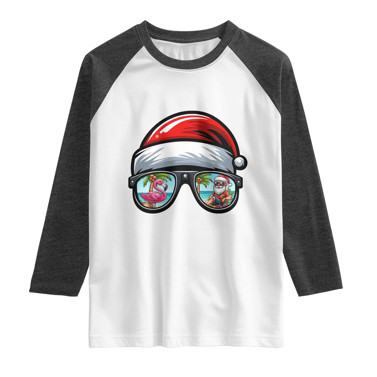 Funny Santa Sunglasses Raglan Shirt Beach Christmas Vacation Graphic