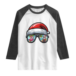 Funny Santa Sunglasses Raglan Shirt Beach Christmas Vacation Graphic