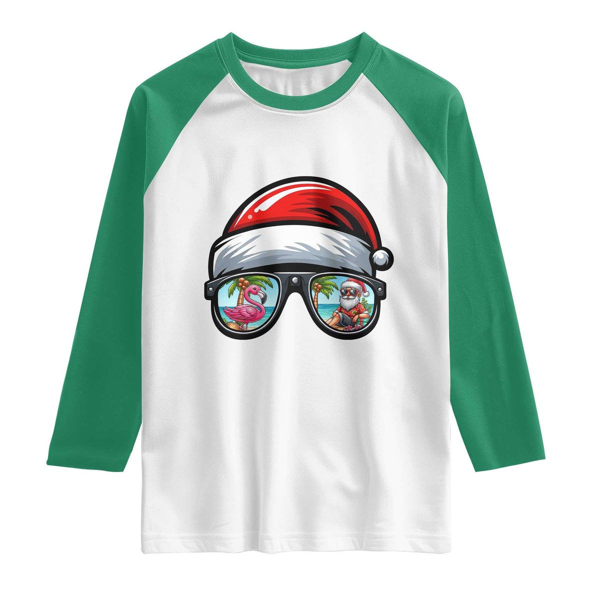 Funny Santa Sunglasses Raglan Shirt Beach Christmas Vacation Graphic
