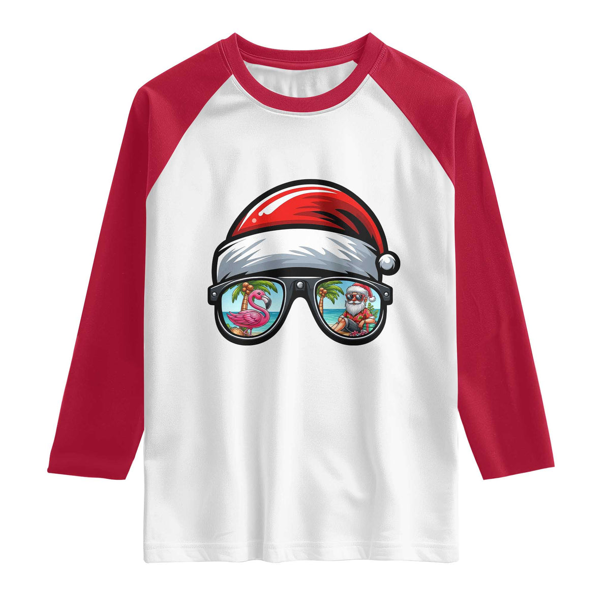 Funny Santa Sunglasses Raglan Shirt Beach Christmas Vacation Graphic