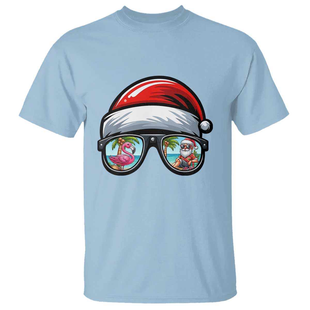 Funny Santa Sunglasses T Shirt Beach Christmas Vacation Graphic TS12 Light Blue Print Your Wear