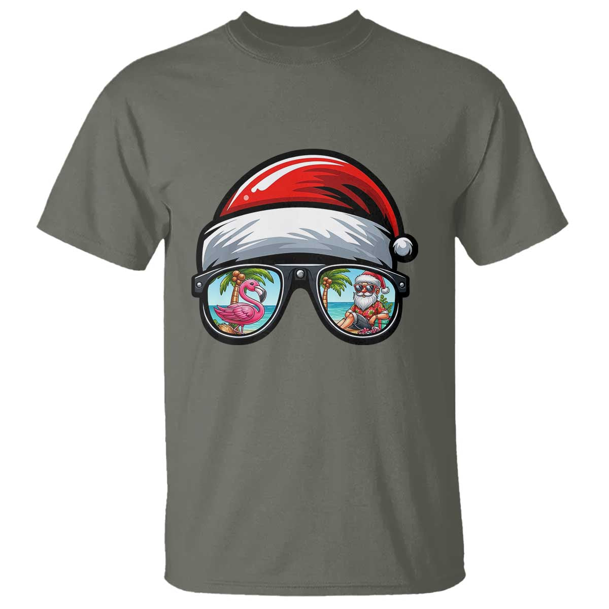 Funny Santa Sunglasses T Shirt Beach Christmas Vacation Graphic TS12 Military Green Print Your Wear