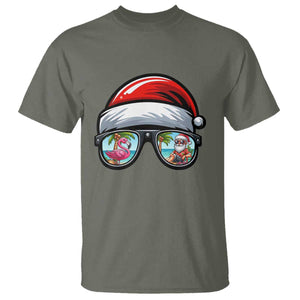 Funny Santa Sunglasses T Shirt Beach Christmas Vacation Graphic TS12 Military Green Print Your Wear