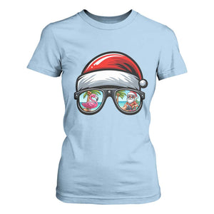 Funny Santa Sunglasses T Shirt For Women Beach Christmas Vacation Graphic TS12 Light Blue Print Your Wear
