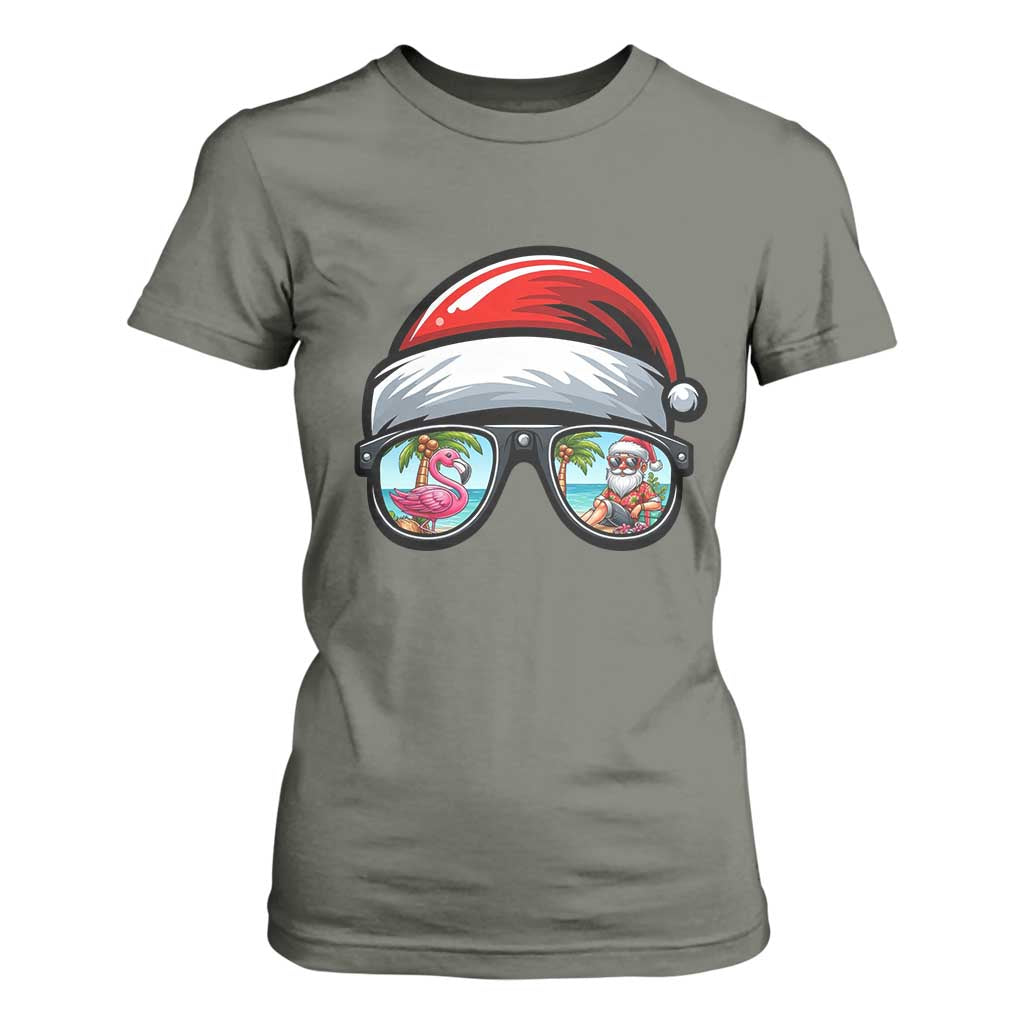 Funny Santa Sunglasses T Shirt For Women Beach Christmas Vacation Graphic TS12 Military Green Print Your Wear