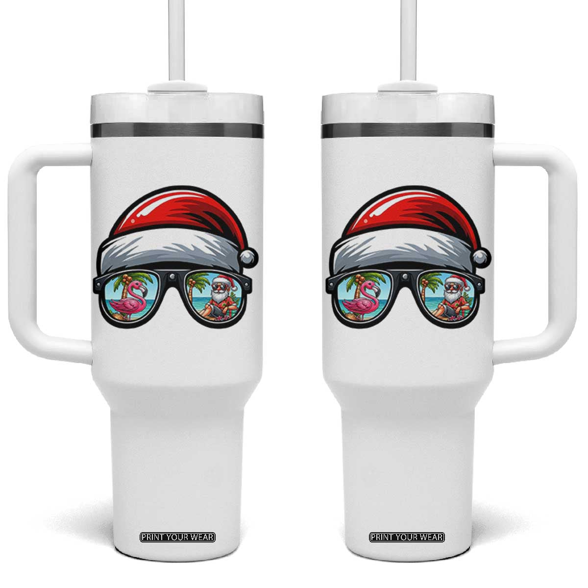 Funny Santa Sunglasses Tumbler With Handle Beach Christmas Vacation Graphic TS12 One Size: 40 oz White Print Your Wear
