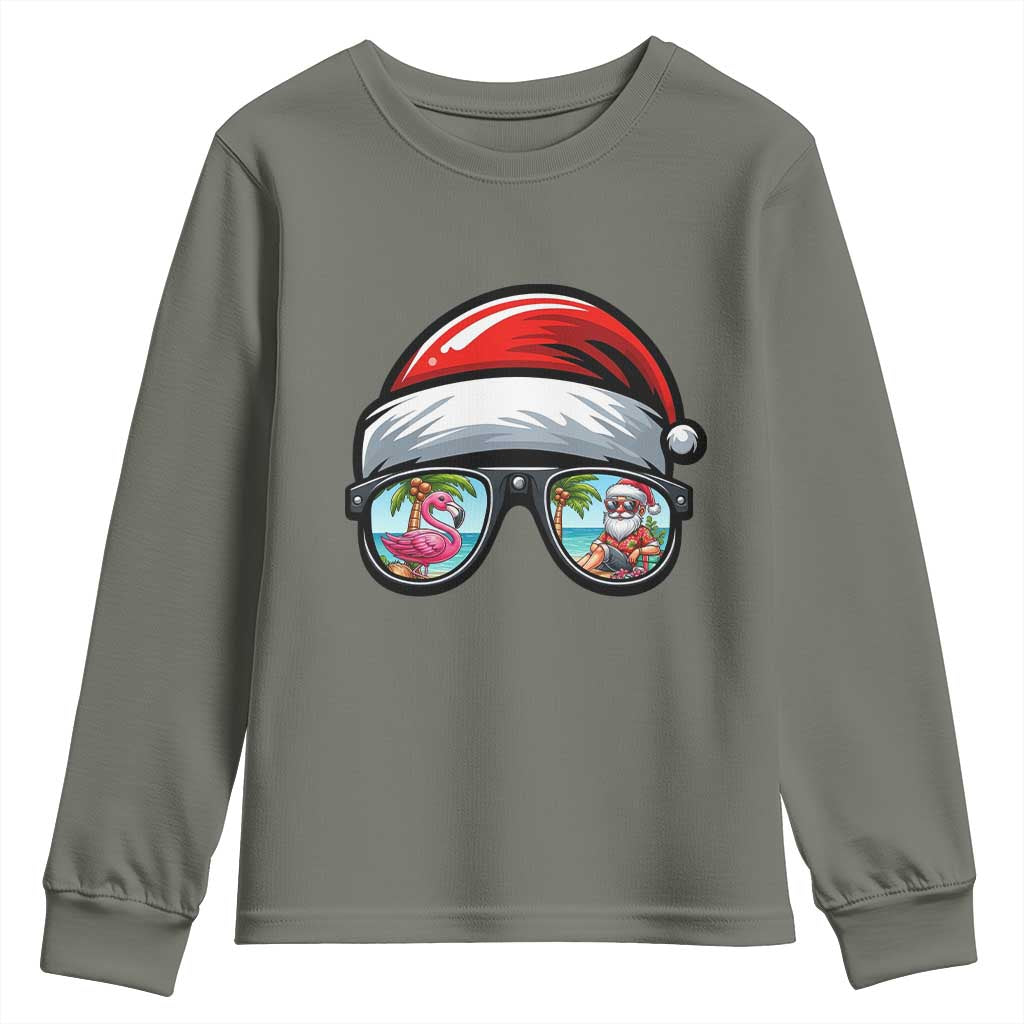 Funny Santa Sunglasses Youth Sweatshirt Beach Christmas Vacation Graphic TS12 Military Green Print Your Wear