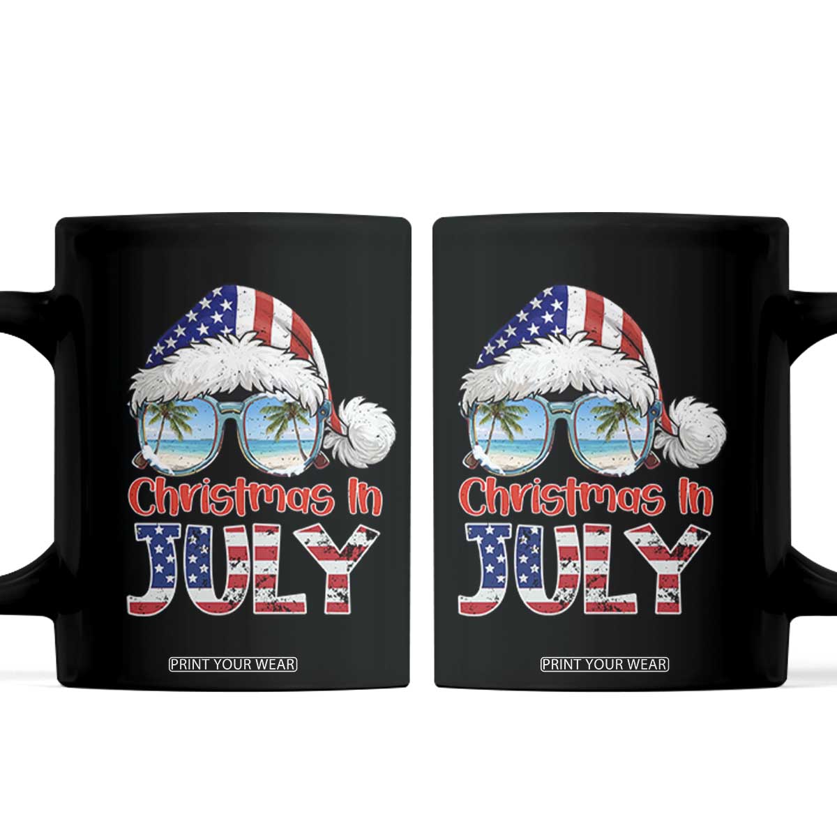 Christmas In July Coffee Mug Patriotic USA Sunglasses Graphic