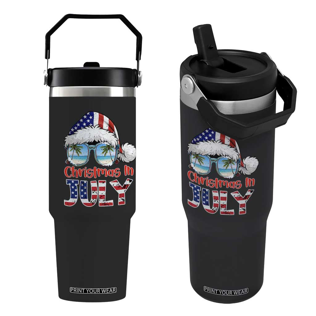 Christmas In July Flip Straw Tumbler Patriotic USA Sunglasses Graphic TS12 One Size: 30 oz Black Print Your Wear