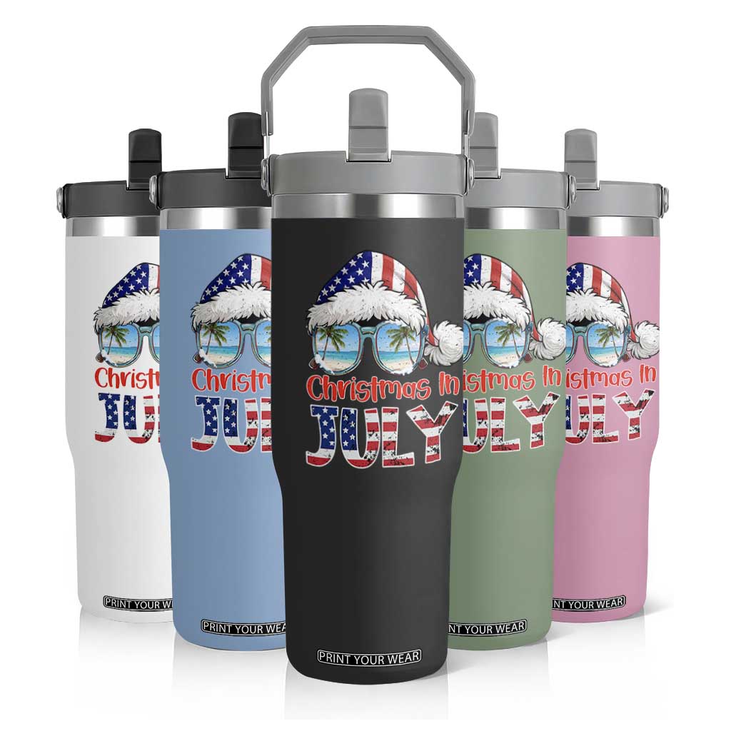 Christmas In July Flip Straw Tumbler Patriotic USA Sunglasses Graphic TS12 Print Your Wear