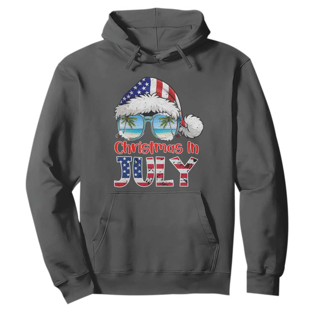 Christmas In July Hoodie Patriotic USA Sunglasses Graphic TS12 Dark Heather Print Your Wear