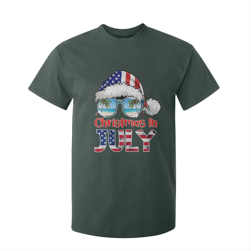 Christmas In July T Shirt For Kid Patriotic USA Sunglasses Graphic TS12 Dark Forest Green Print Your Wear