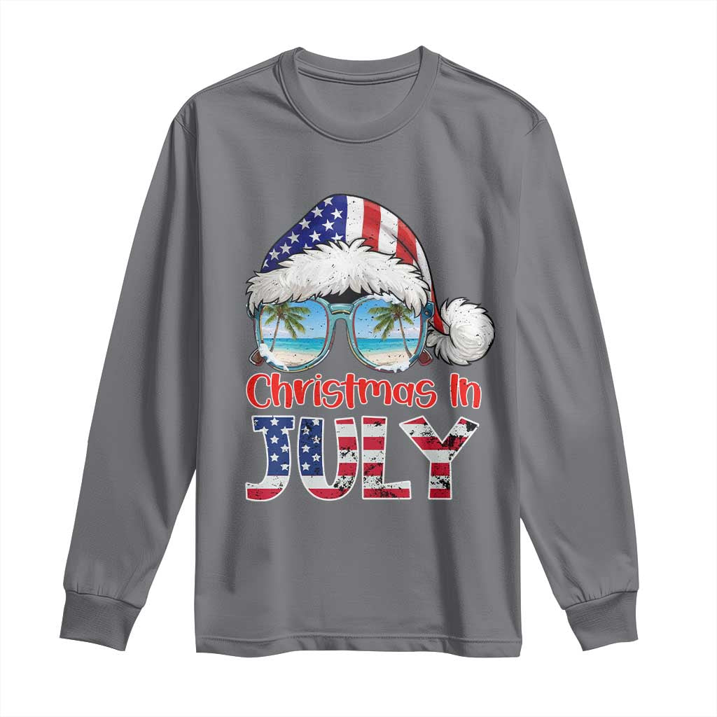 Christmas In July Long Sleeve Shirt Patriotic USA Sunglasses Graphic TS12 Charcoal Print Your Wear