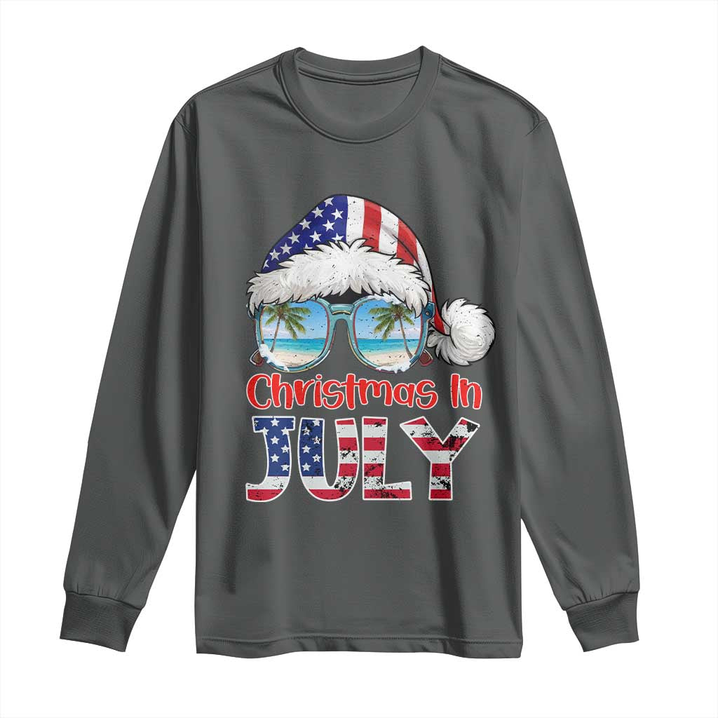 Christmas In July Long Sleeve Shirt Patriotic USA Sunglasses Graphic TS12 Dark Heather Print Your Wear