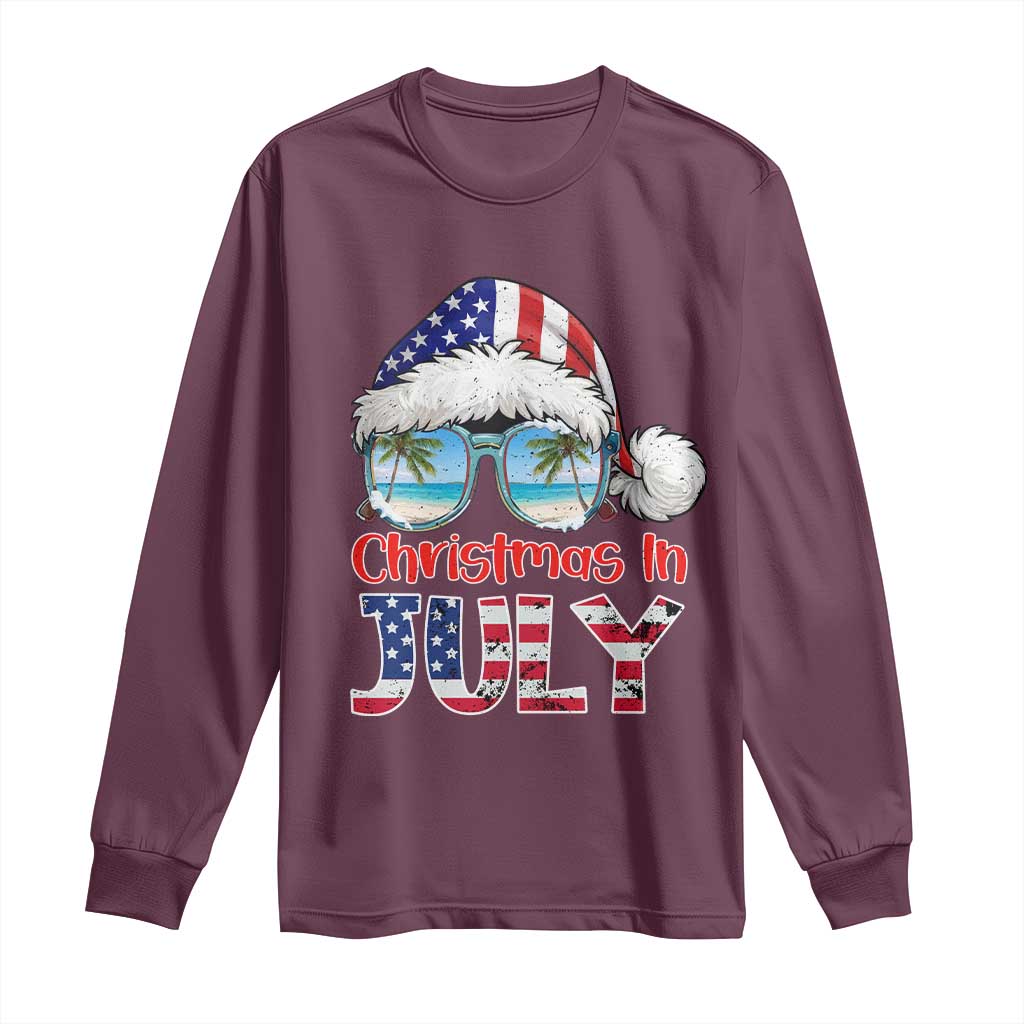 Christmas In July Long Sleeve Shirt Patriotic USA Sunglasses Graphic TS12 Maroon Print Your Wear