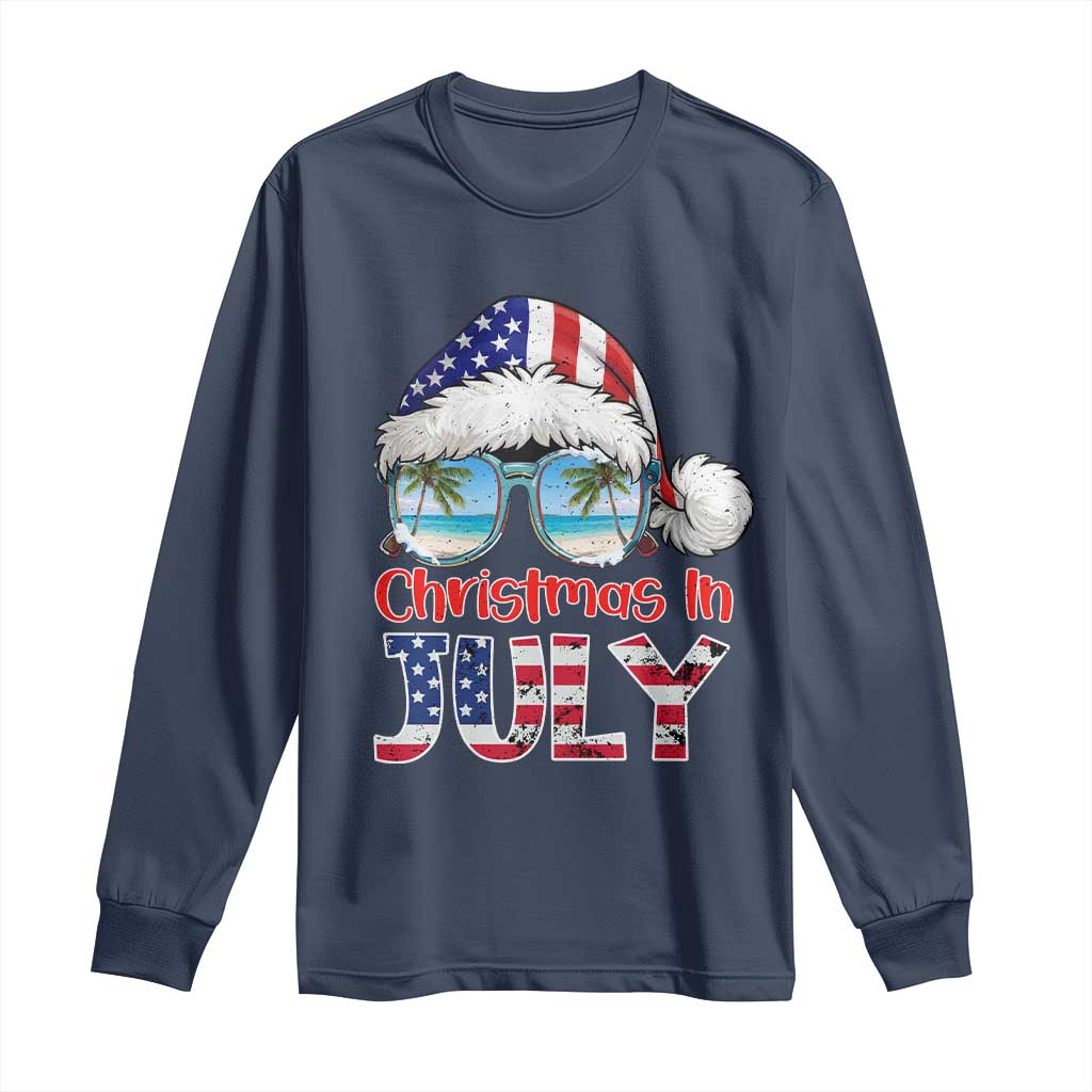 Christmas In July Long Sleeve Shirt Patriotic USA Sunglasses Graphic TS12 Navy Print Your Wear