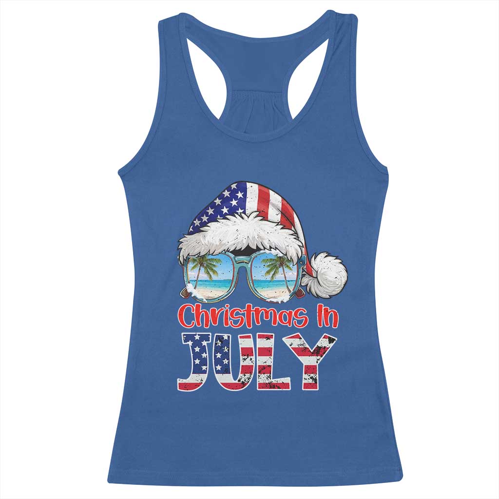 Christmas In July Racerback Tank Top Patriotic USA Sunglasses Graphic TS12 Royal Blue Print Your Wear