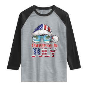 Christmas In July Raglan Shirt Patriotic USA Sunglasses Graphic TS12 Heather Gray Black Print Your Wear