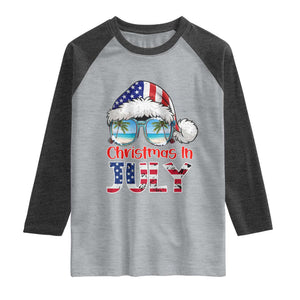 Christmas In July Raglan Shirt Patriotic USA Sunglasses Graphic TS12 Heather Gray Heather Charcoal Print Your Wear