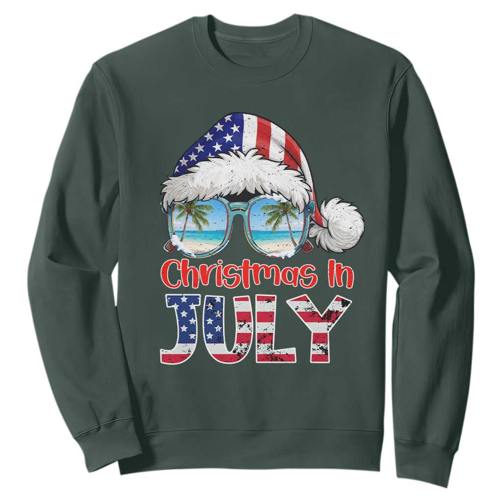 Christmas In July Sweatshirt Patriotic USA Sunglasses Graphic TS12 Dark Forest Green Print Your Wear