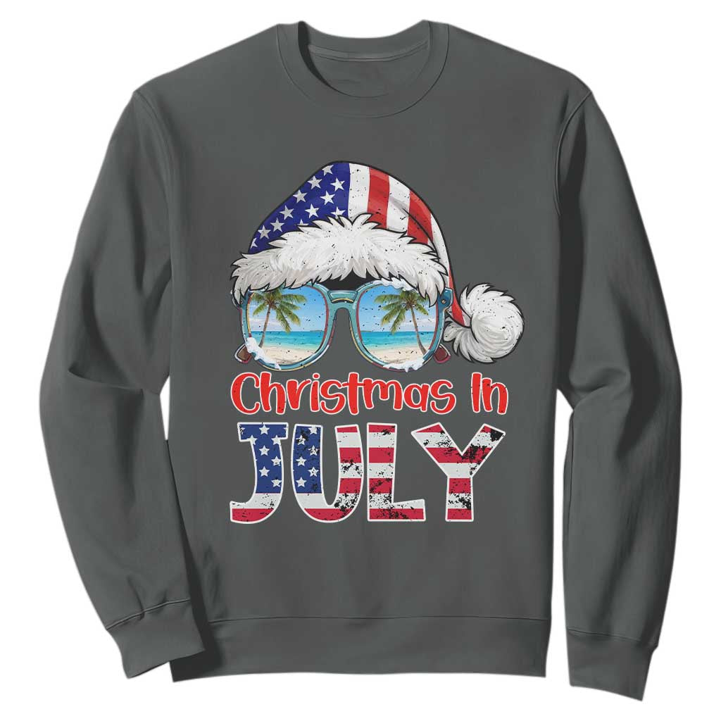 Christmas In July Sweatshirt Patriotic USA Sunglasses Graphic TS12 Dark Heather Print Your Wear