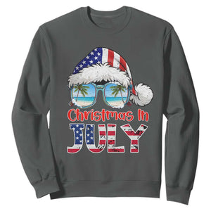 Christmas In July Sweatshirt Patriotic USA Sunglasses Graphic TS12 Dark Heather Print Your Wear