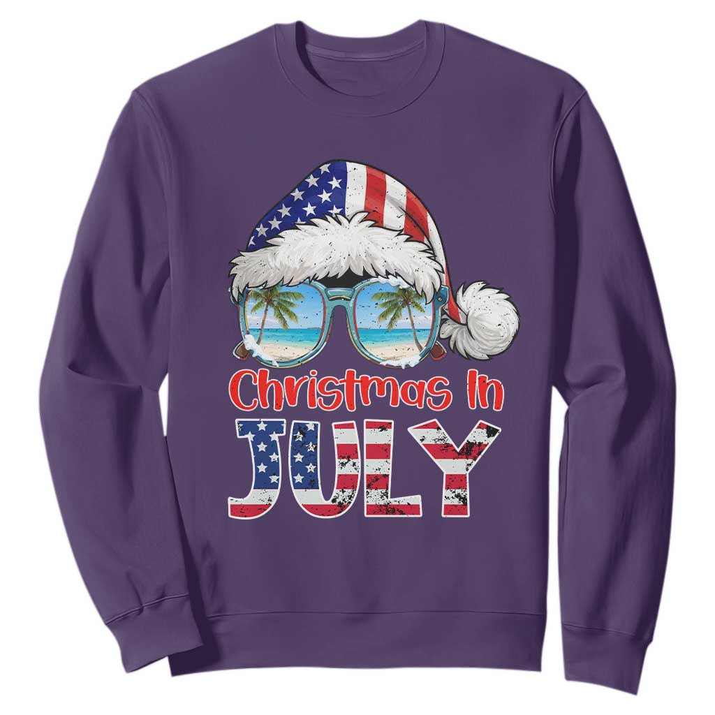 Christmas In July Sweatshirt Patriotic USA Sunglasses Graphic TS12 Purple Print Your Wear