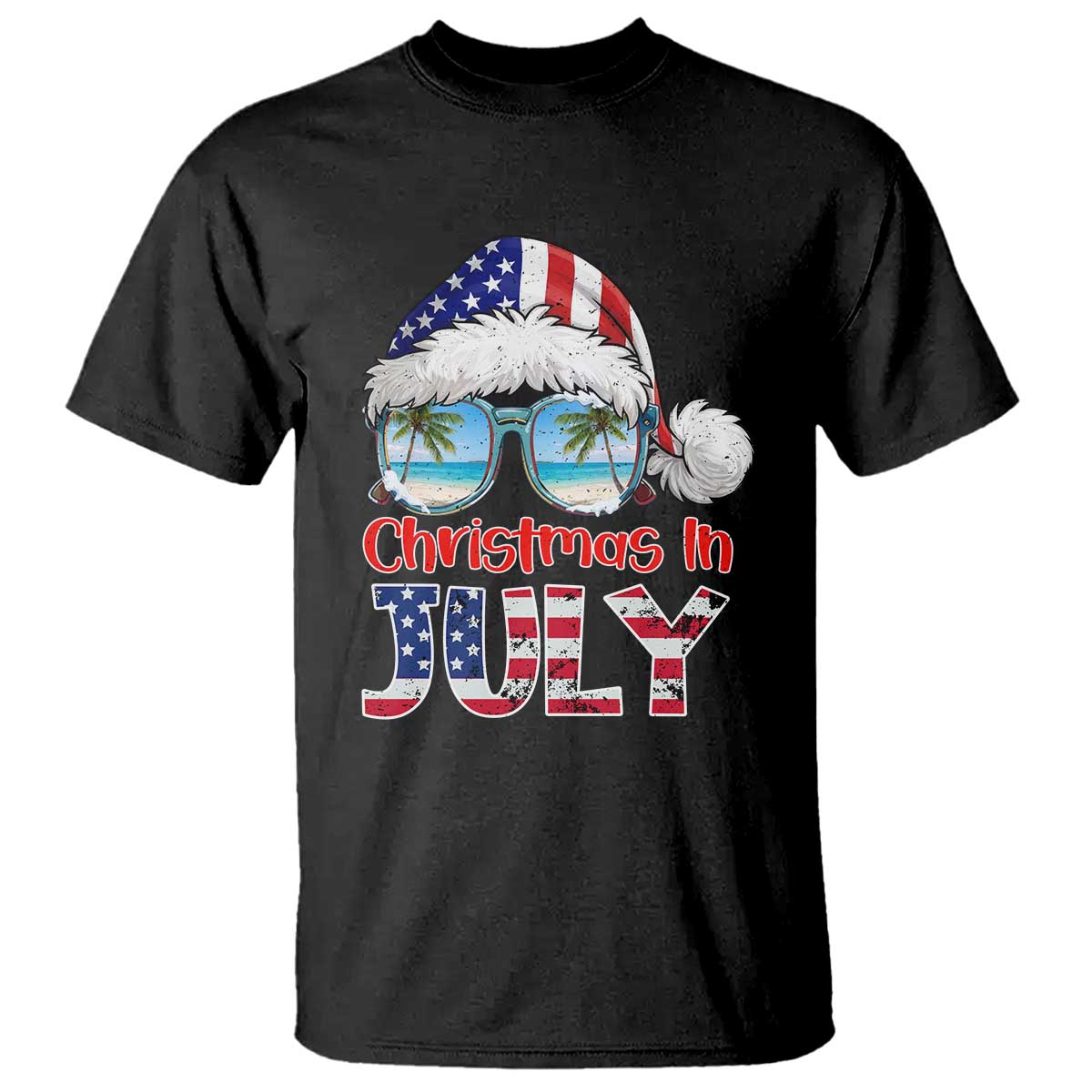 Christmas In July T Shirt Patriotic USA Sunglasses Graphic TS12 Black Print Your Wear
