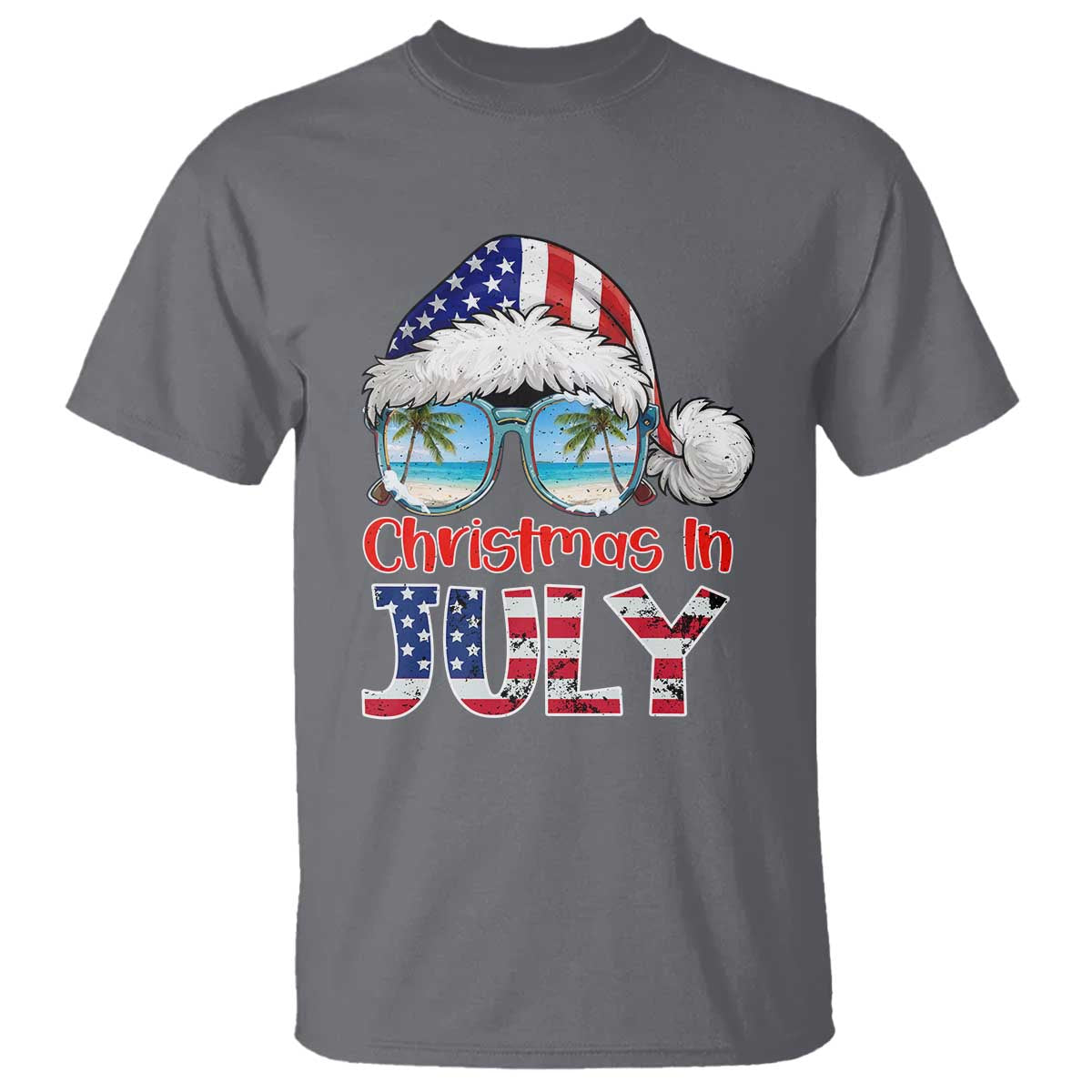 Christmas In July T Shirt Patriotic USA Sunglasses Graphic TS12 Charcoal Print Your Wear